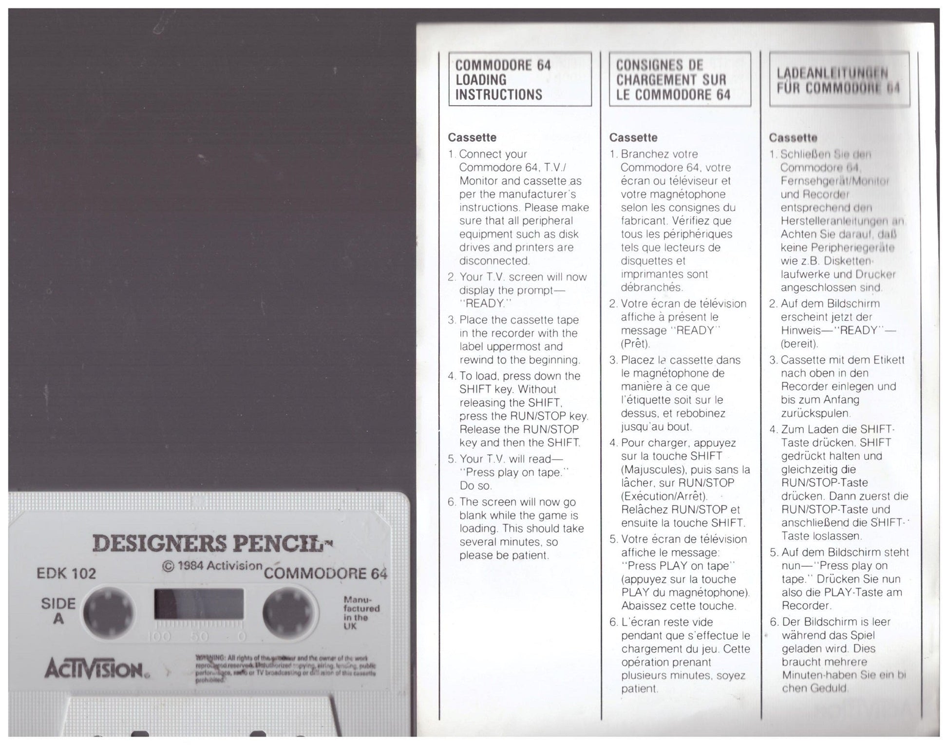 The Designer's Pencil for Commodore 64 by Activision on Tape