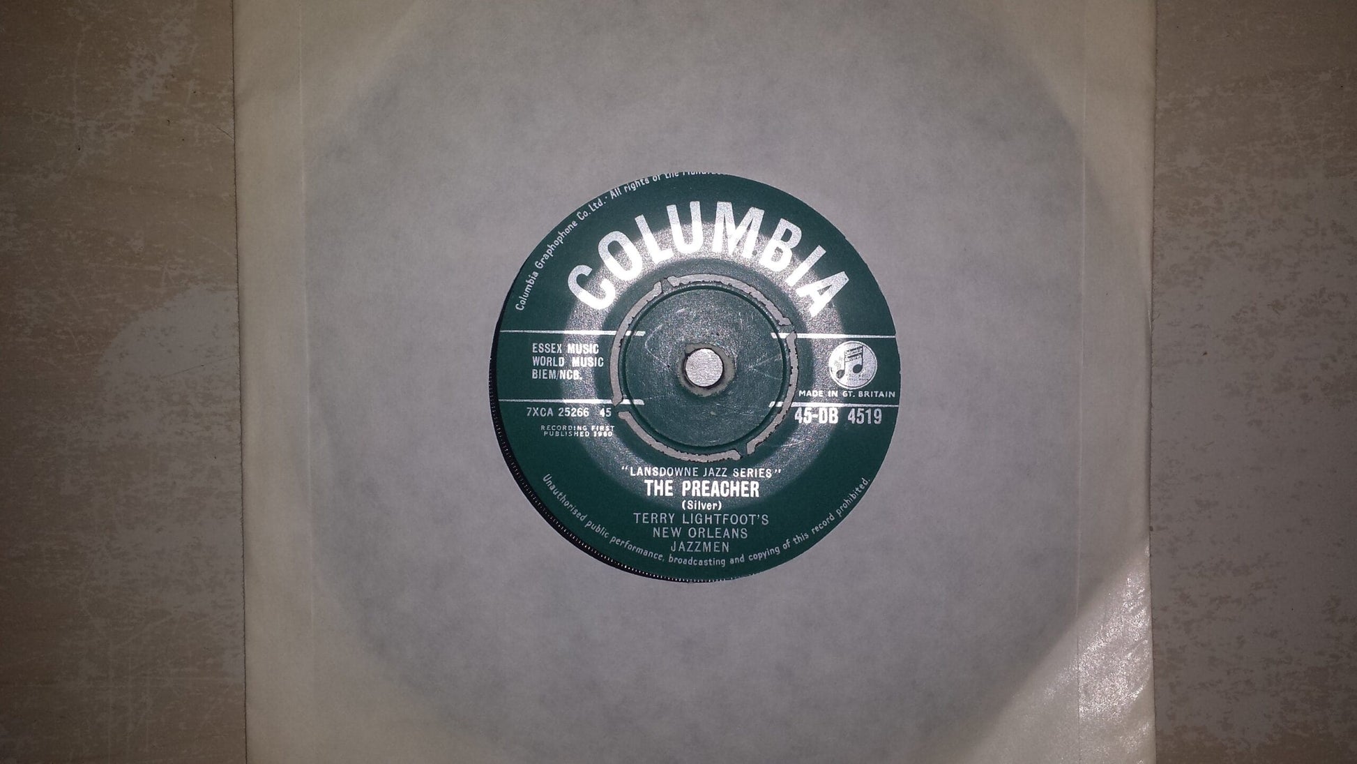 7" 45RPM The Preacher/The Onions by Terry Lightfoot's New Orleans Jazzmen from Columbia