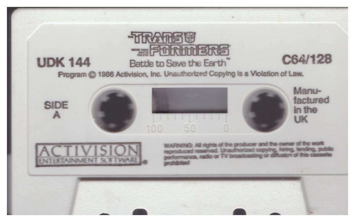 The Transformers: Battle To Save The Earth Tape Only for Commodore 64 from Activision (UDK 144)