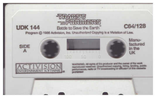 The Transformers: Battle To Save The Earth Tape Only for Commodore 64 from Activision (UDK 144)