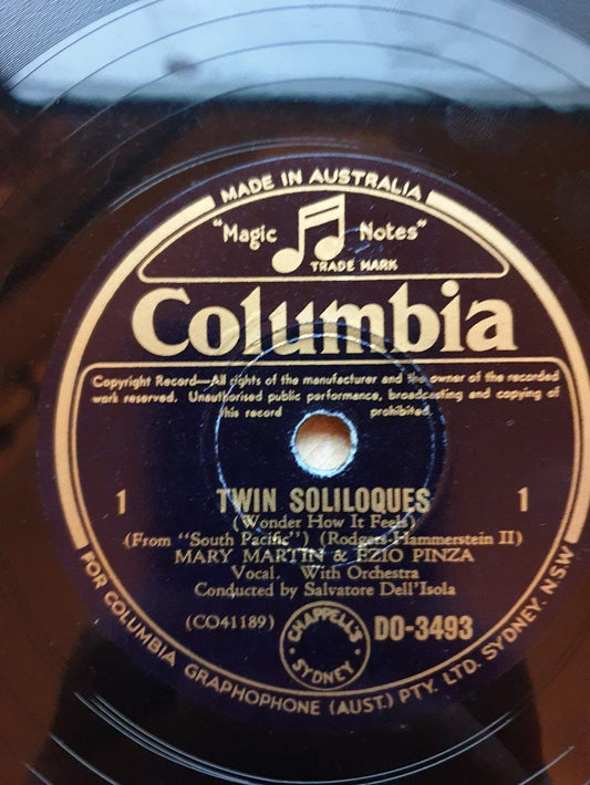 10" 78RPM Twin Soliloques (Wonder How It Feels)/This Nearly Was Mine by Mary Martin & Ezio Pinza from Columbia (DO-3493)