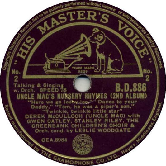 10" 78RPM Uncle Mac's Nursery Rhymes (2nd Album) by Derek McCulloch from His Master's Voice (B.D.886)