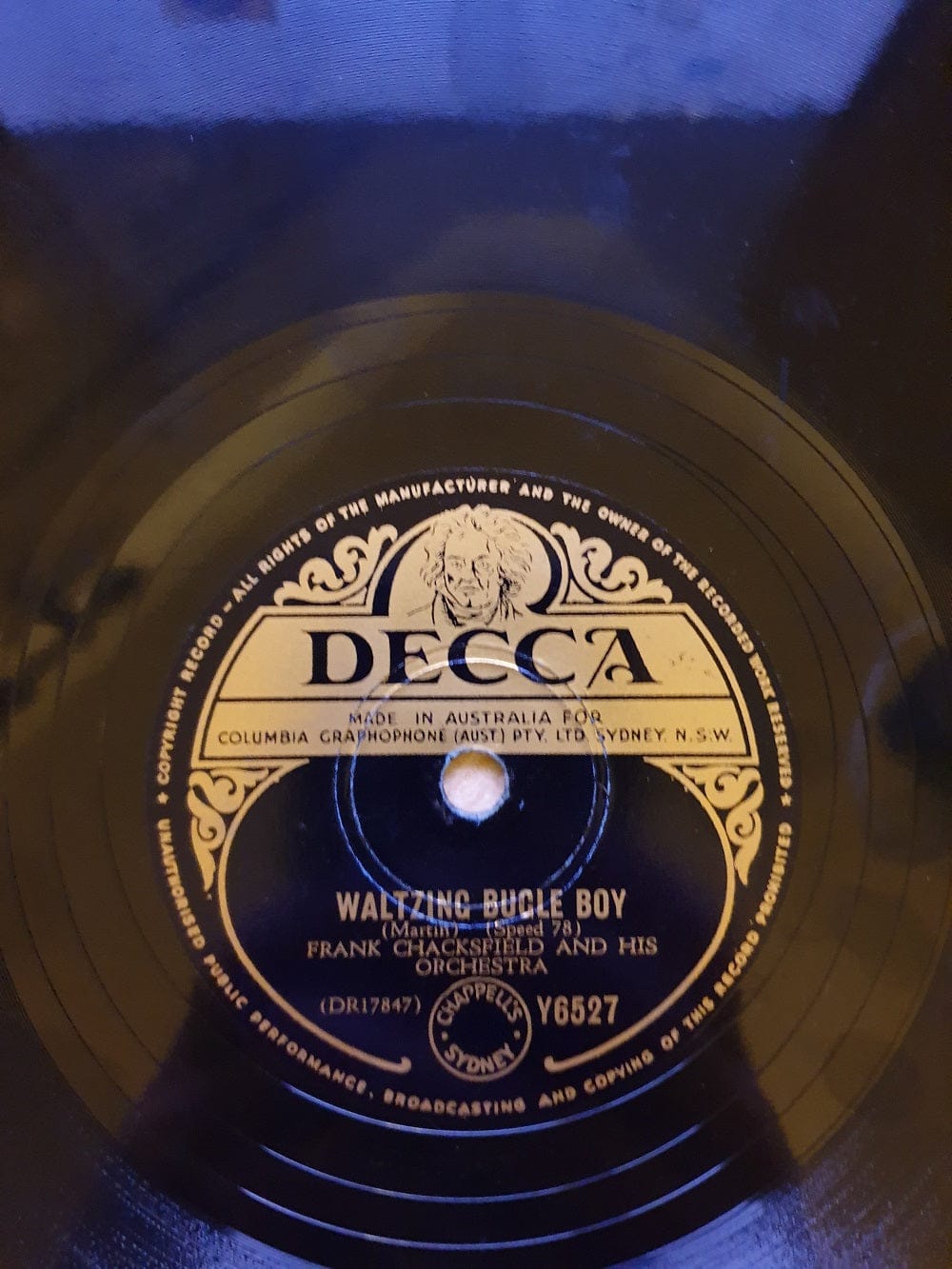 10" 78RPM Waltzing Bugle Boy/Ebb Tide by Frank Chacksfield And His Orchestra from Decca (Y6527)