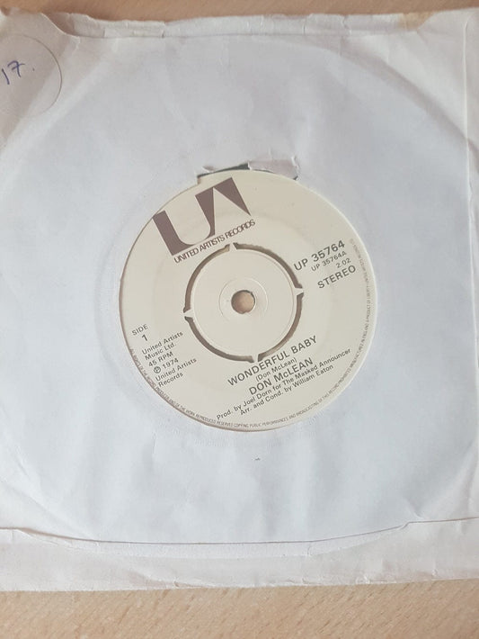 7" 45RPM Wonderful Baby/Homeless Brother by Don McLean from United Artists Records (UP 35764)