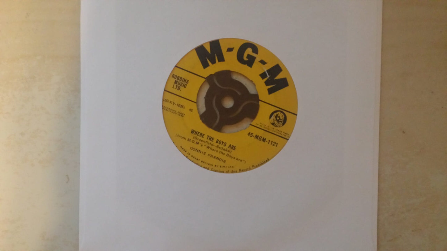 7" 45RPM Where The Boys Are/Baby Roo by Connie Francis from MGM