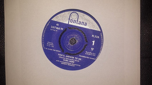 7" 45RPM You'll Answer To Me/I Only Have Eyes For You by Cleo Laine from Fontana