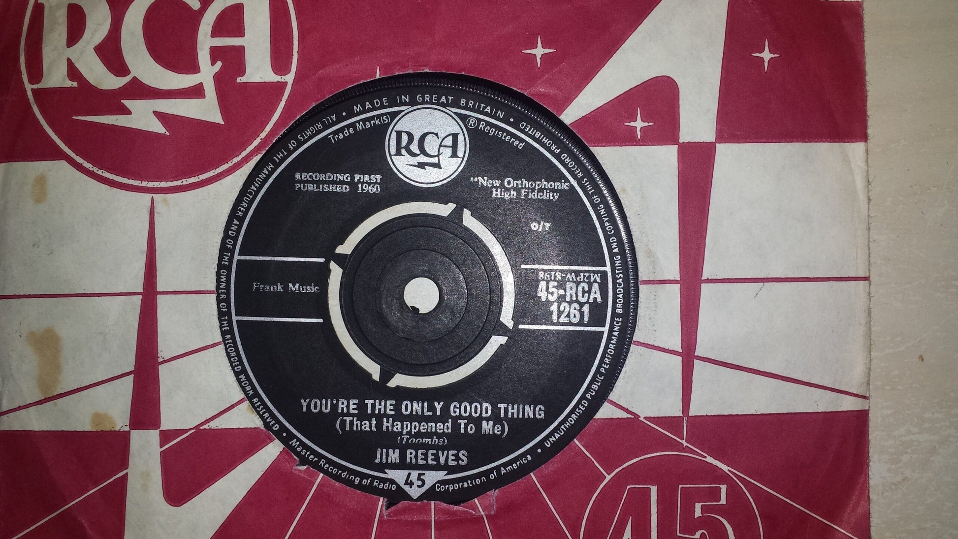 7" 45RPM You're The Only Good Thing (That Happened To Me)/Oh, How I Miss You Tonight by Jim Reeves from RCA