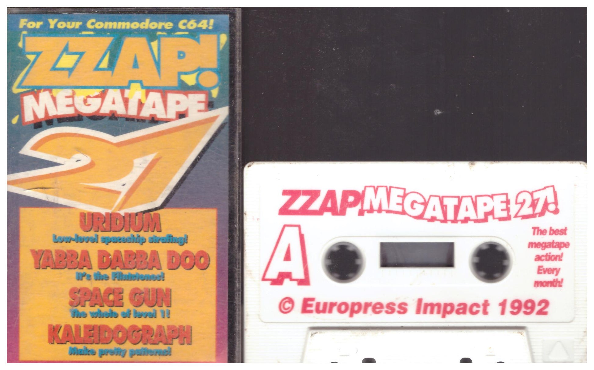 Zzap! Megatape 27 original cassette for Commodore 64 featuring classic retro games and demos