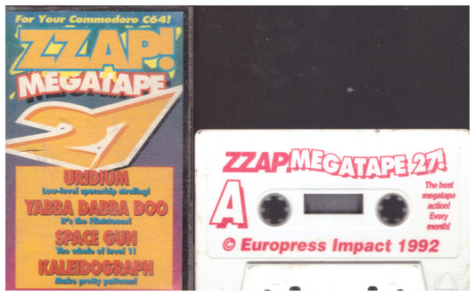 Zzap! Megatape 27 original cassette for Commodore 64 featuring classic retro games and demos