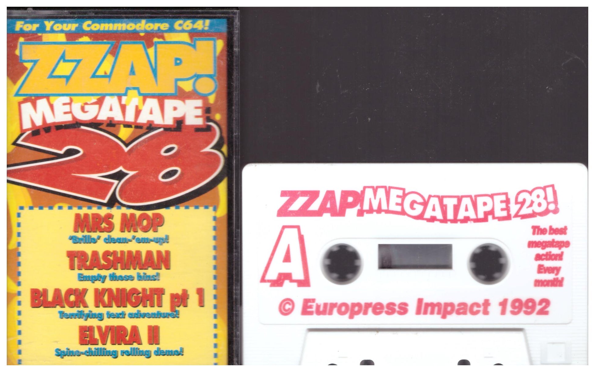 Zzap! Megatape 28 original cassette for Commodore 64 featuring classic retro games and demos