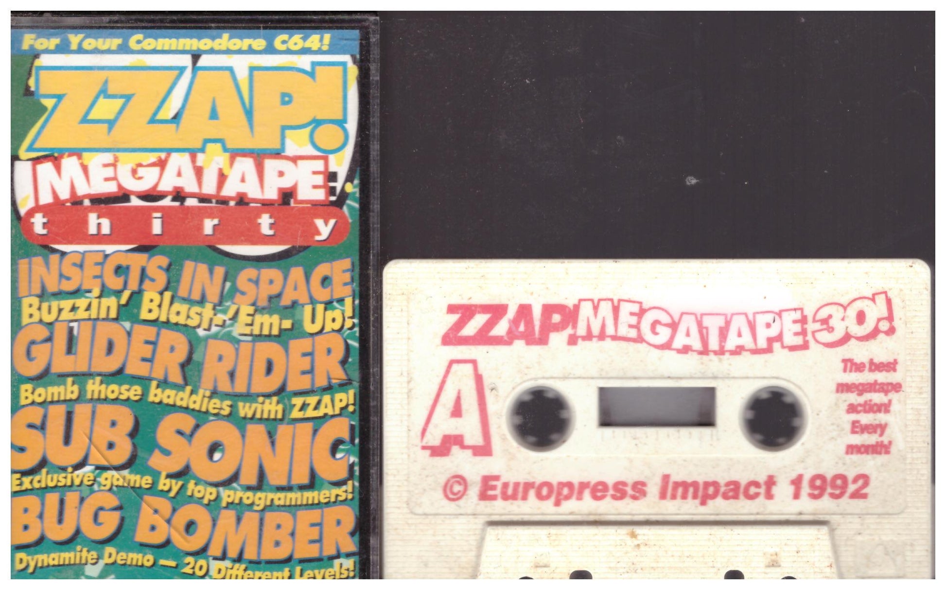 Zzap! Megatape 30 original cassette for Commodore 64 featuring classic retro games and demos